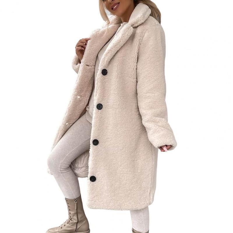 Trendy Women Overcoat Autumn Winter Women Trench Coat Long Style Pure Color Single-breasted Teddy Jacket  Windproof 8