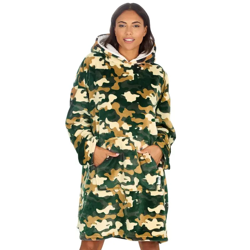 Adults Camouflage Khaki CamoPrinted Oversized Fleece Hoodies Mens Ladies Womens Unisex Blanket Hoodie Maxi Menswear Pullover Thermal Warm Hooded Winter Jumper Festive Print One Size Red Wearable Blanket Snuggle Hoodies for Him UK Sweaters Tops 5