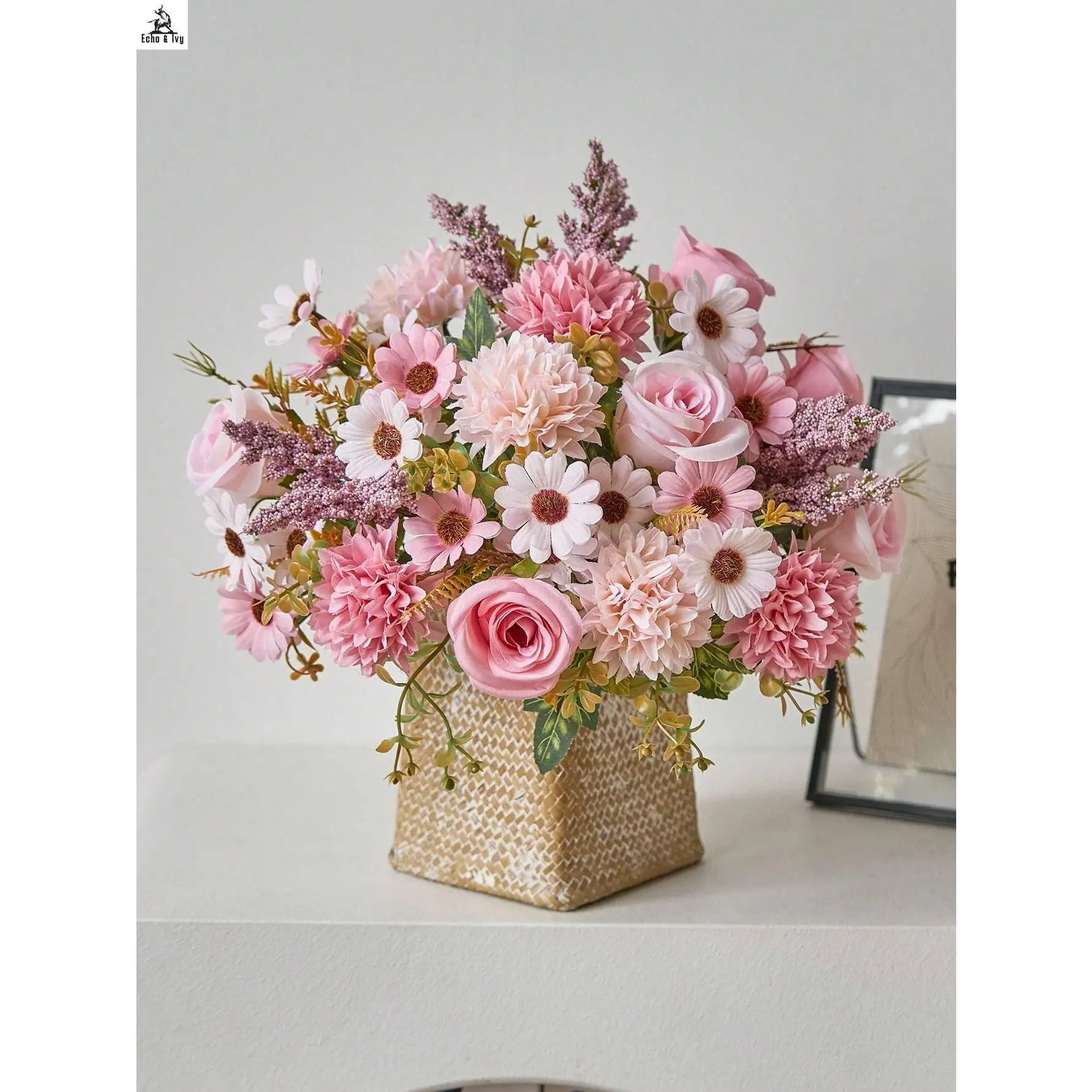 E&I    1pc or 3pcs Bulk Artificial Silk Daisy and Dandelion Flowers Bouquet with Fake Roses - Ideal for Wedding, Home, Party Decoration, Table Centerpieces, Valentine's Day Gifts