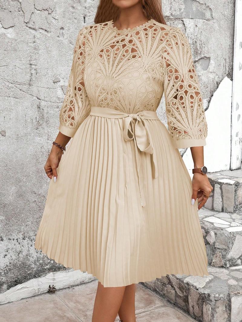 Product Introduction of Dress Hem Patchwork Plush Installation Size Elegant Solid Lace Pleated 17