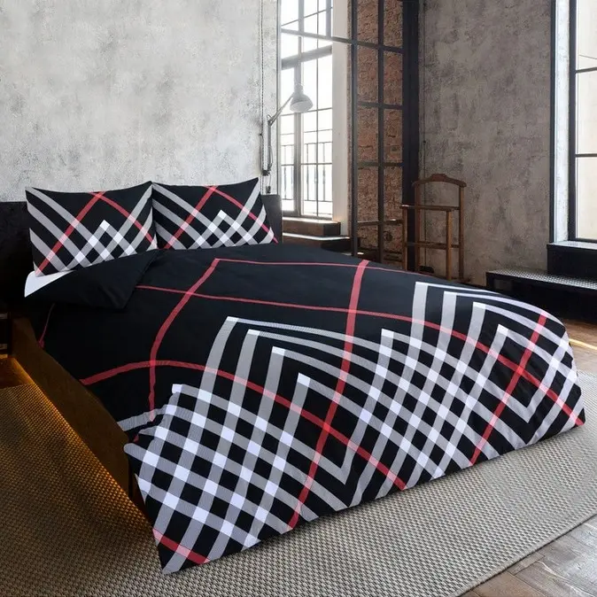 MAXWELL BLACK MULTI TONE GEOMETRIC DESIGN DUVET COVER SET IN DOUBLE OR KING SIZE