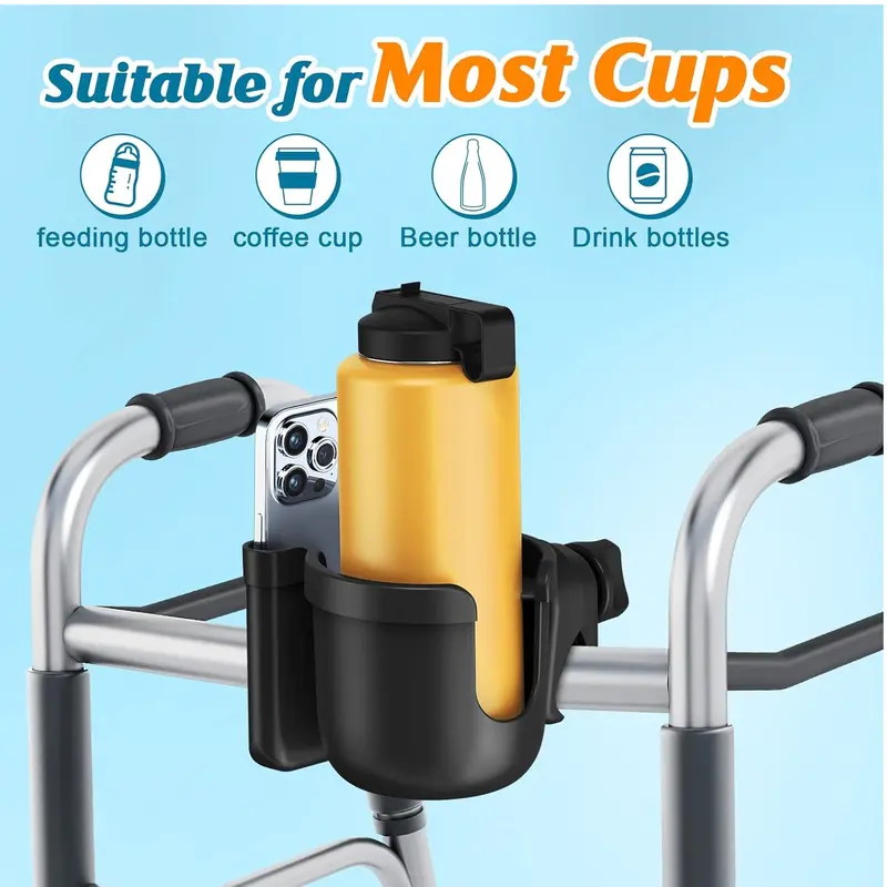 Pram Cup Holder: Universal Drink Coffee Cup Holder with Phone Holder Organiser for Stroller, Pushchair, Buggy, Bike, Wheelchair, Walker, Baby Essentials for Newborn, Gifts for Women, Mom 1