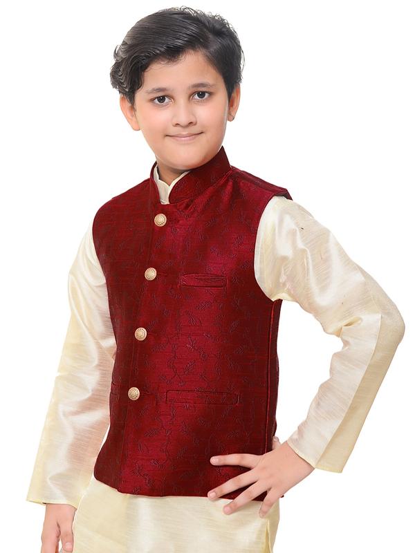 Boy's Self Print Waistcoat Sleeveless Jacket Wasket Blend Silk Formal Paty Koti Costume Only 042 3
