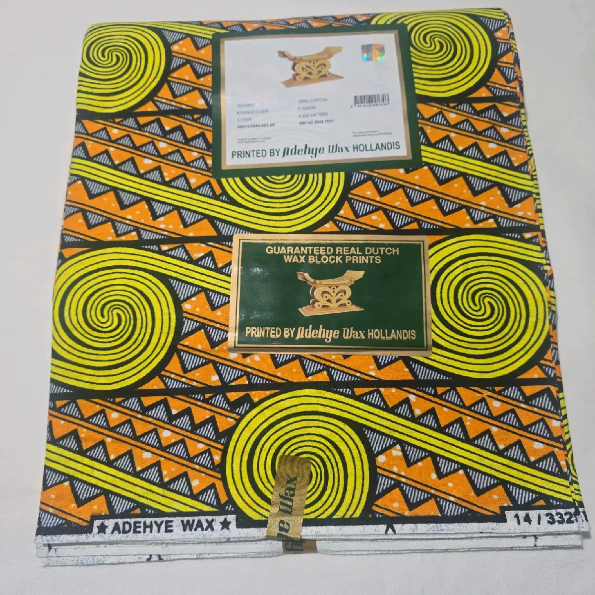 %100 Cotton Adehye Wax Print Material, 6 yards or 5.4  x 1.2m.  This fabrics Suitable for making dress, bubu, skirts etc for all occassions.