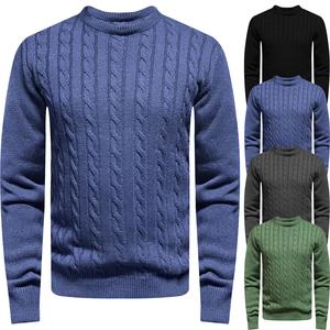 Mens Chunky Cable Knit Jumper Ribbed Warm Weave Thick Sweater Ribbed Pullover Classic Crewneck