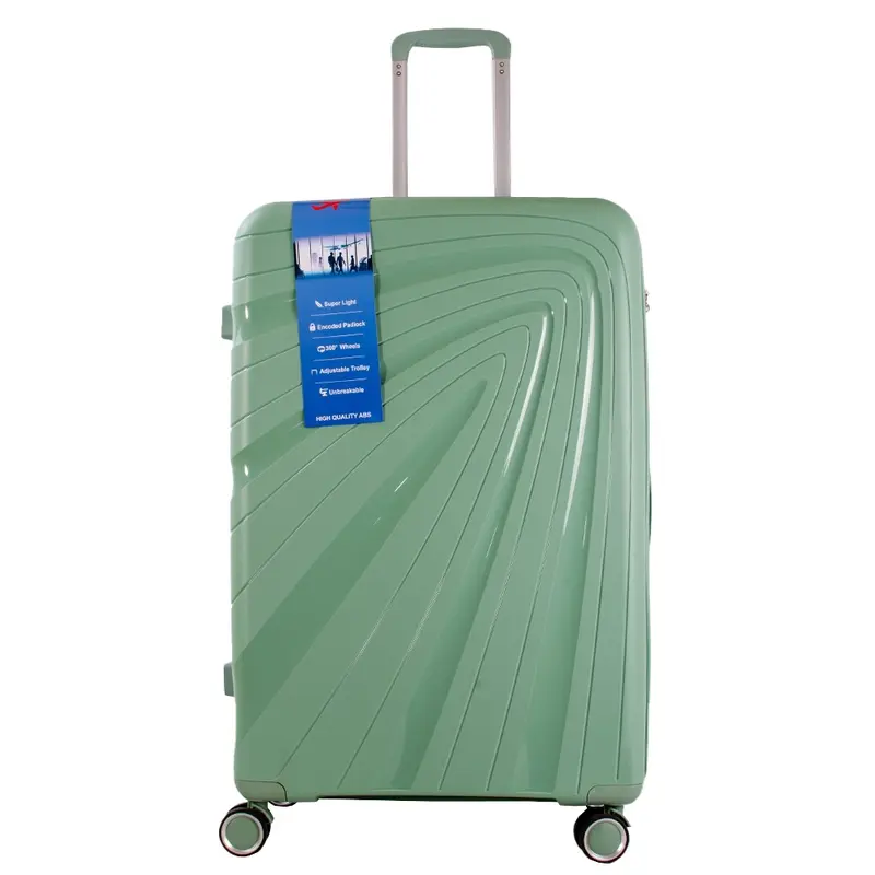 [M&S Bags] EXPANDABLE Polypropylene Hard Shell Zigzag Design 3pcs Set Sizes 20inch”24inch”28inch” Polypropylene Quality Luggage-Lightweight-Expandable-TSA Lock-360 Wheel Rotation-8 Wheels Long Lasting-Colour Bright Candy Mint Green 1