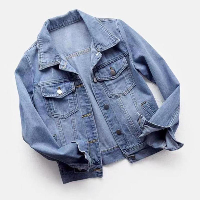 Product Introduction of Women Denim Jacket Single-breasted Chest Flap Pocket Jacket Long Sleeve Slim Short Coat Retro Ladies Denim Jackets Outerwear 8