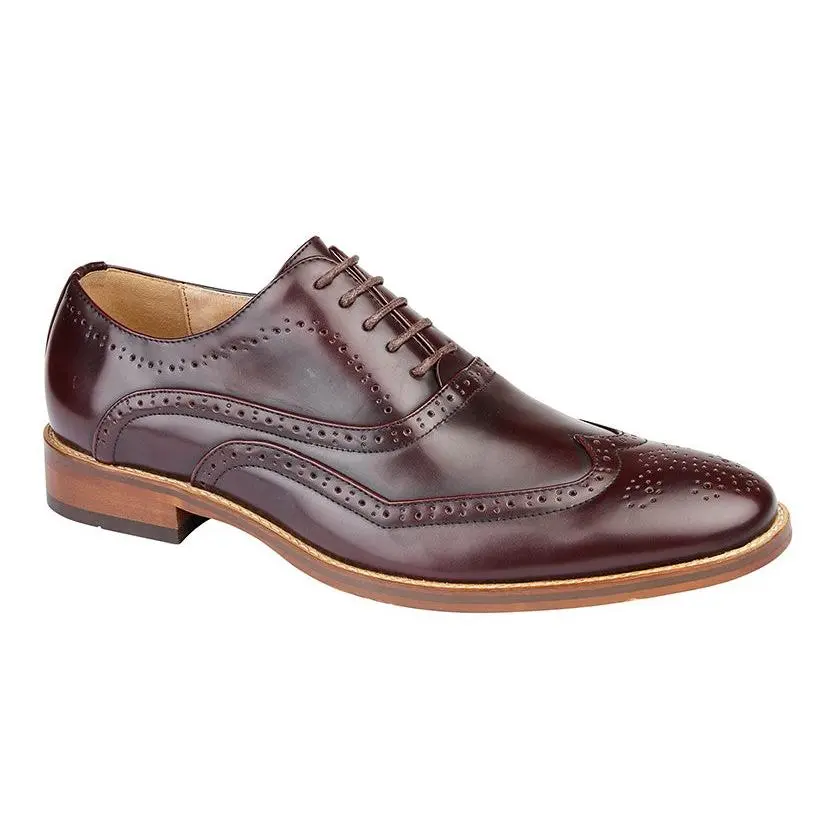 Men GOOR Oxblood Burnished PU 5 Eye Wing Capped Brogue Oxford Shoe Resin Sole