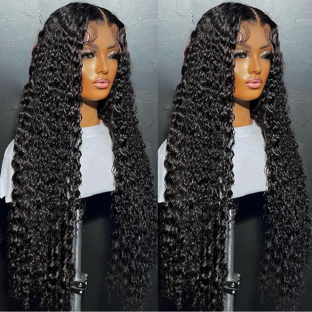 【2024】Natural black Deep Wave Transparent Lace Frocntal Human Hair Wig  Curly Lace Front Wigs For Women
