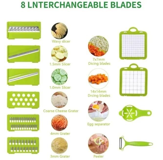 Multifunctional Vegetable Chopper Slicer with Interchangeable Blades and Storage Basket - 15 Pieces for Kitchen Tasks - Utensils, Peeling 4