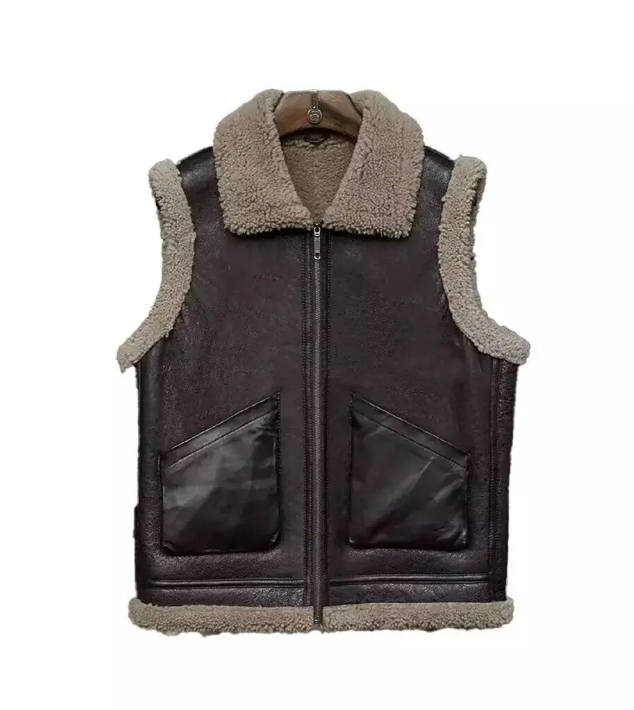 Premium Quality Genuine Cowhide Leather with Faux Fur Vest – Black, Stylish, Warm & Cozy Outerwear for Winter – Must-Have Fashion Piece for Trendy & Elegant Looks Menswear Soft Casual Formal