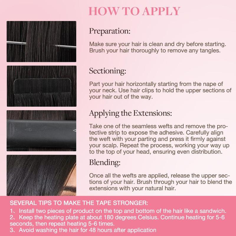 GOOGOO Hair Extensions Tape in Human Hair Natural Straight 5
