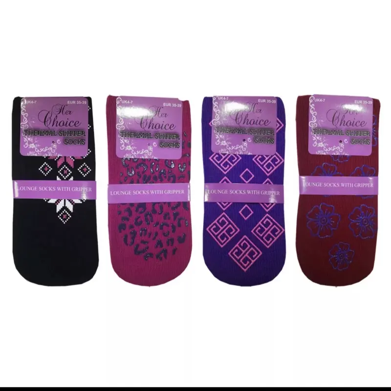 Non Slip Thermal Ladies Girls Lounge Warm Slipper Gripper Socks - 2,3 Pairs - Womenswear, Underwear Lady Comfort Geometric 0