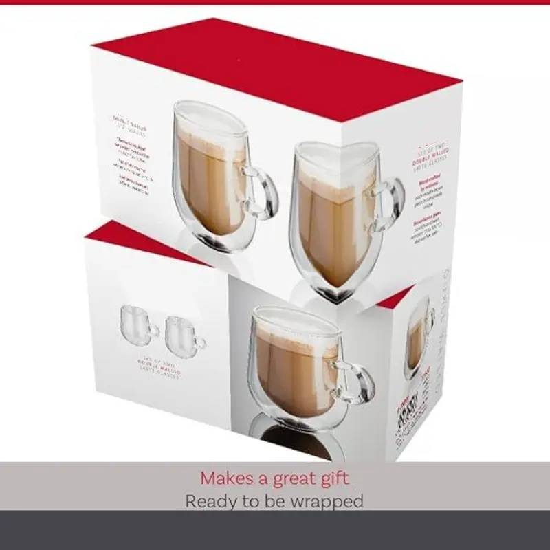 Double Walled Glass Coffee Cups, Set of 2, Vacuum Insulated, Handcrafted Artisan - Strong & Heat Resistant-cups-kitchenware 3