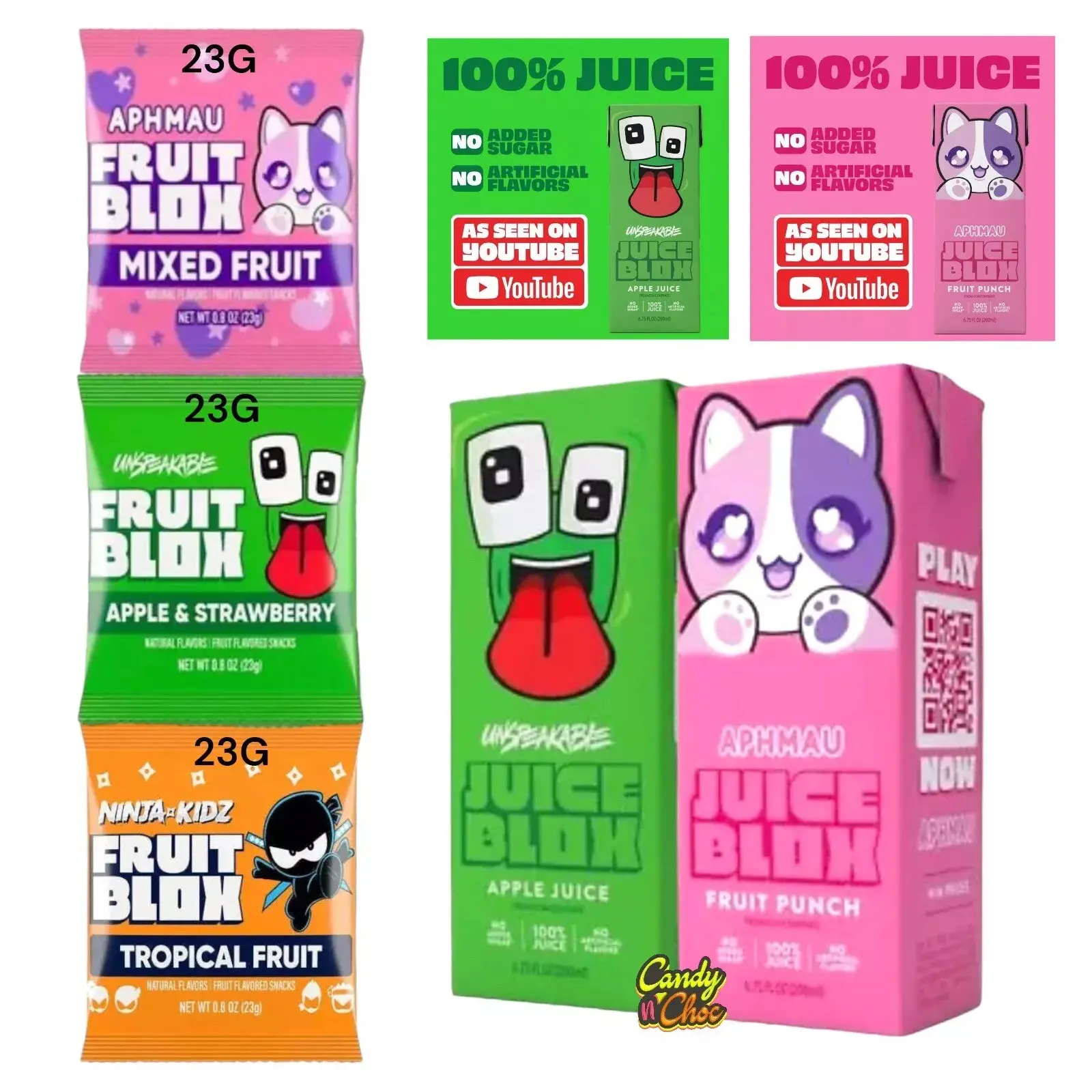 Juice Blox & Fruit Blox Bundle USA Import All Flavours As Seen On You Tube No Added Sugar No Artificial flavours NON GMO Drink & Snack