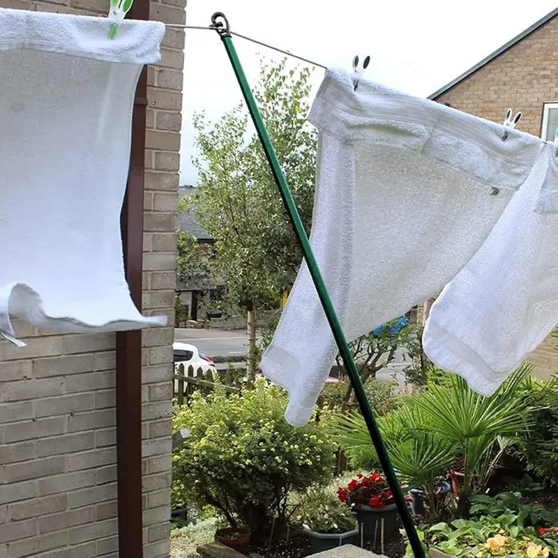 2x Telescopic Washing Line Prop Pole Clothesline Heavy Duty Home Garden Washing Line Dry Clothes Drying Airer Support Clothes Line Pole Galvanised Laundry Washing Line Poles Extenedable to 2.4M Pack of 2 3