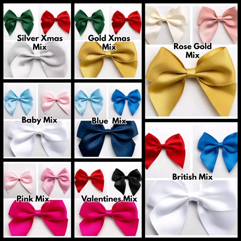Large Satin Bows 10cm Wide Self Adhesive Pre Tied 38mm Ribbon Hair Wedding Craft 4