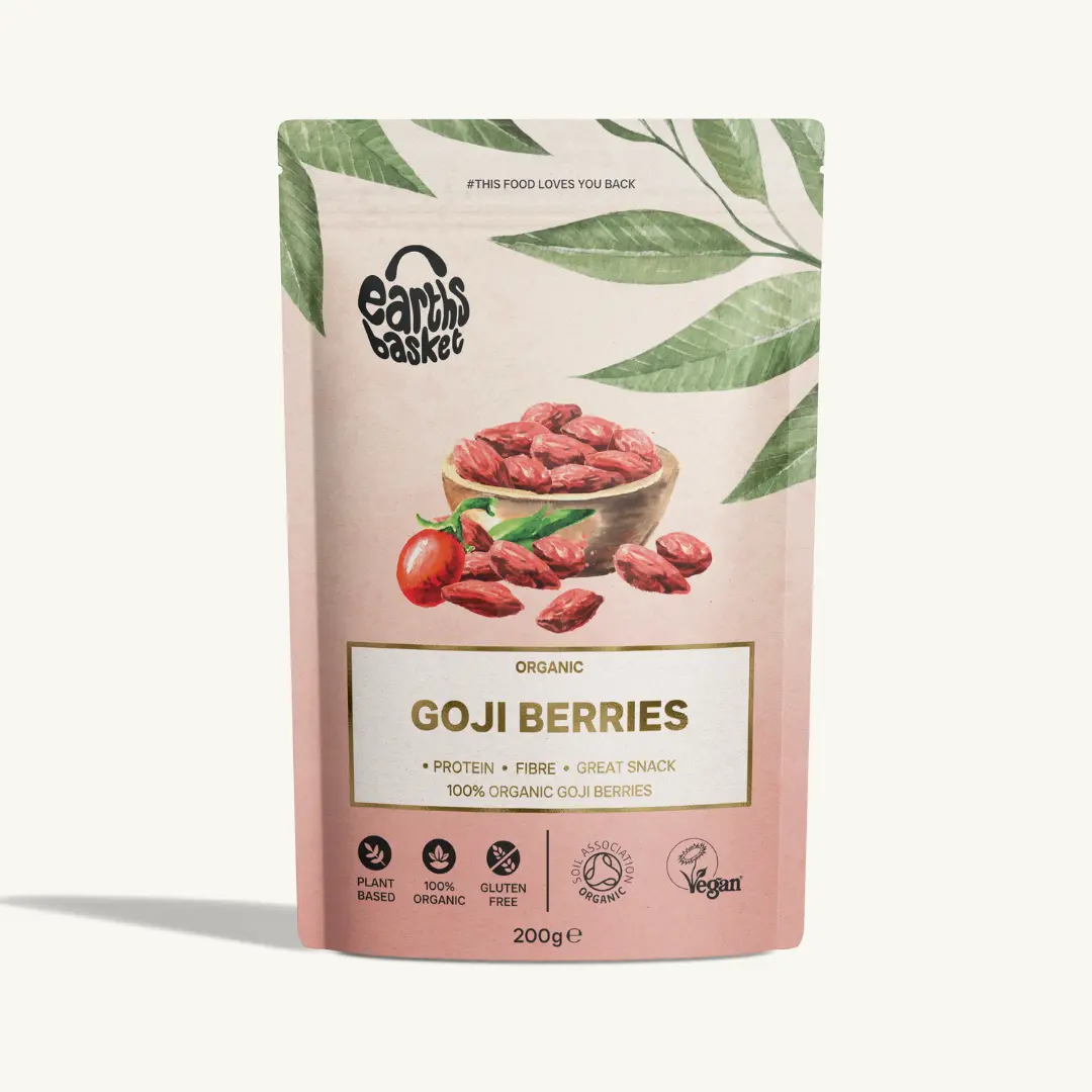 Earths Basket Organic Goji Berries (Dried) 200g, Protein, Vitamin C, Fibre, Great Snack Dry