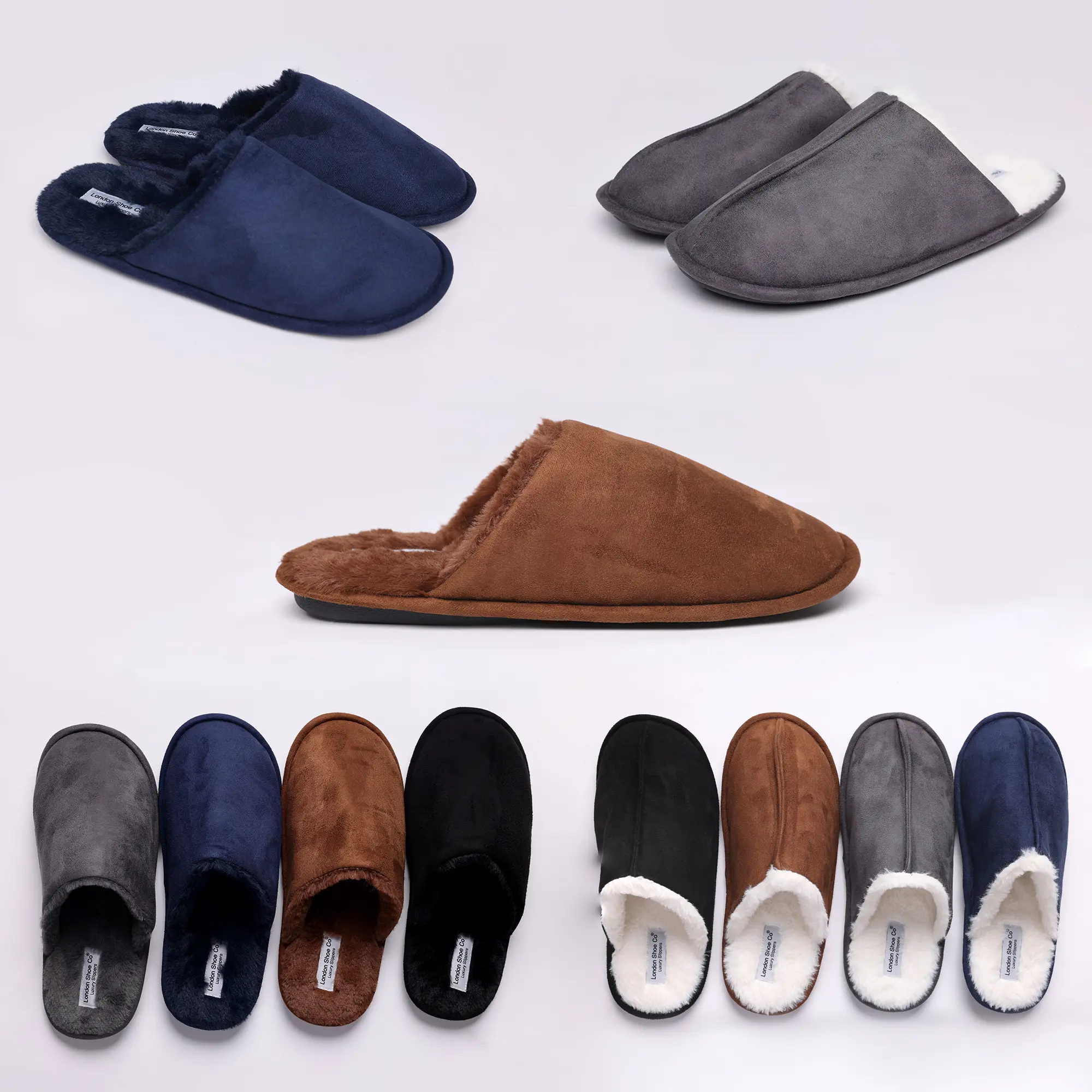Slip On Faux Suede Slippers with Luxury Faux Fur Lining - Ideal Winter Gift