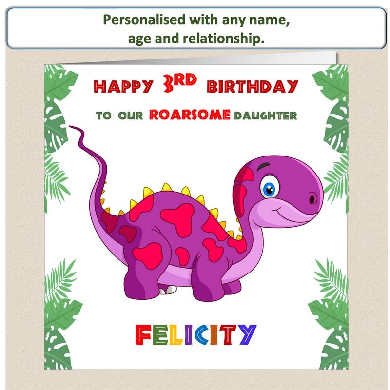 Personalised ROARSOME Dinosaur Birthday Card - DINO2 2