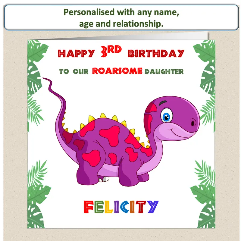 Personalised ROARSOME Dinosaur Birthday Card - DINO2 2