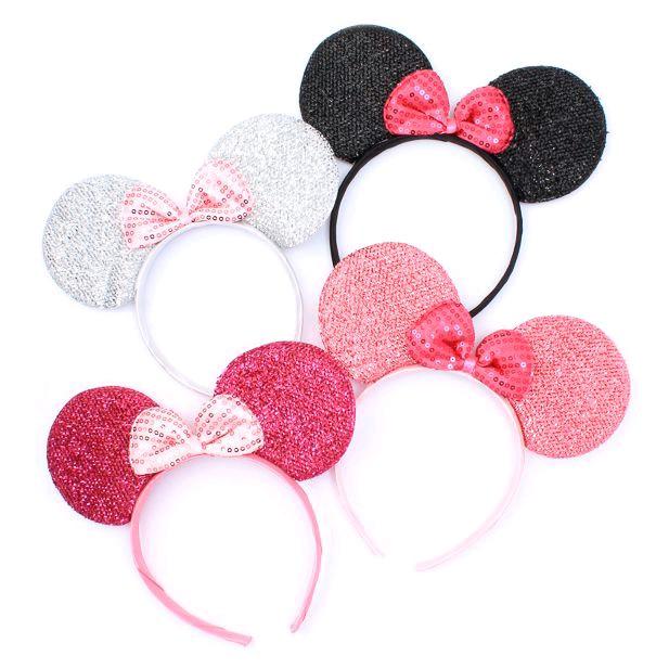 Sparkly Mouse Ears Aliceband with Bow for Women - Pack of 4 Fashion Hair Accessories in Pink, White, Black, and Fuchsia viral headband 2
