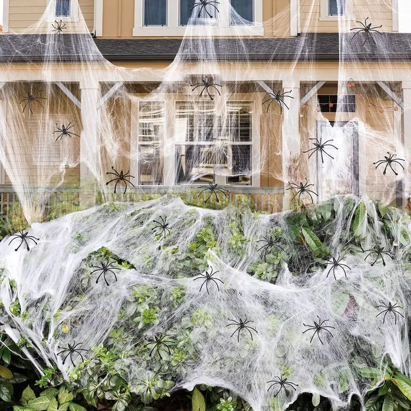 60g Halloween Spider Web Decoration with 30PCS Realistic Fake Spiders - Stretchable Cobwebs for Halloween 2024 | Trendy Halloween Aesthetic Décor for Parties | Spooky Nostalgic Decorations for TikTok Trends | Perfect for Halloween Plastic Room Ornaments 0