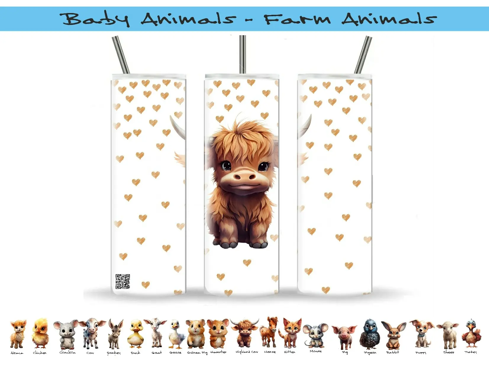 Farm and Pet Baby Animals 20oz Skinny Tumbler (Choose your animal) Drinkware Flask Insulated Stainless