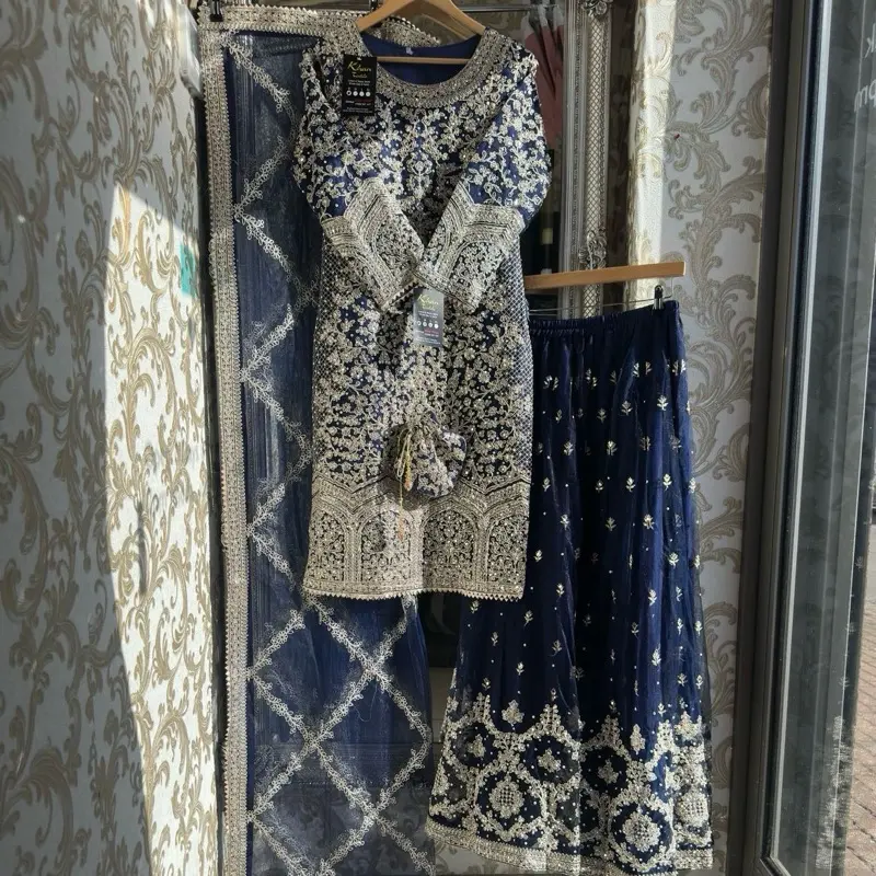 Full Embroidered Net Sharara (kameez 44”)