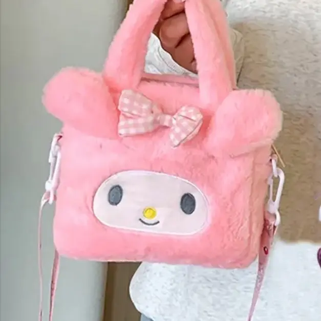 Sanrio Plush Bag Kawaii Melody Cartoon Anime Handbag Crossbody Cosmetic Travel Storage Bag Women / Girls Gift