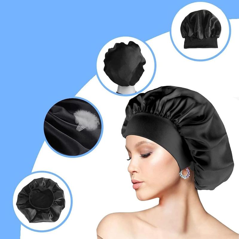 Silk Hair Wrap for Sleeping, Hair Bonnet, 1pcs Night Sleep Cap for Women Girls, Hair Care Head Cover Elastic Hat for Black Curly Hair. Accessory Shower 6