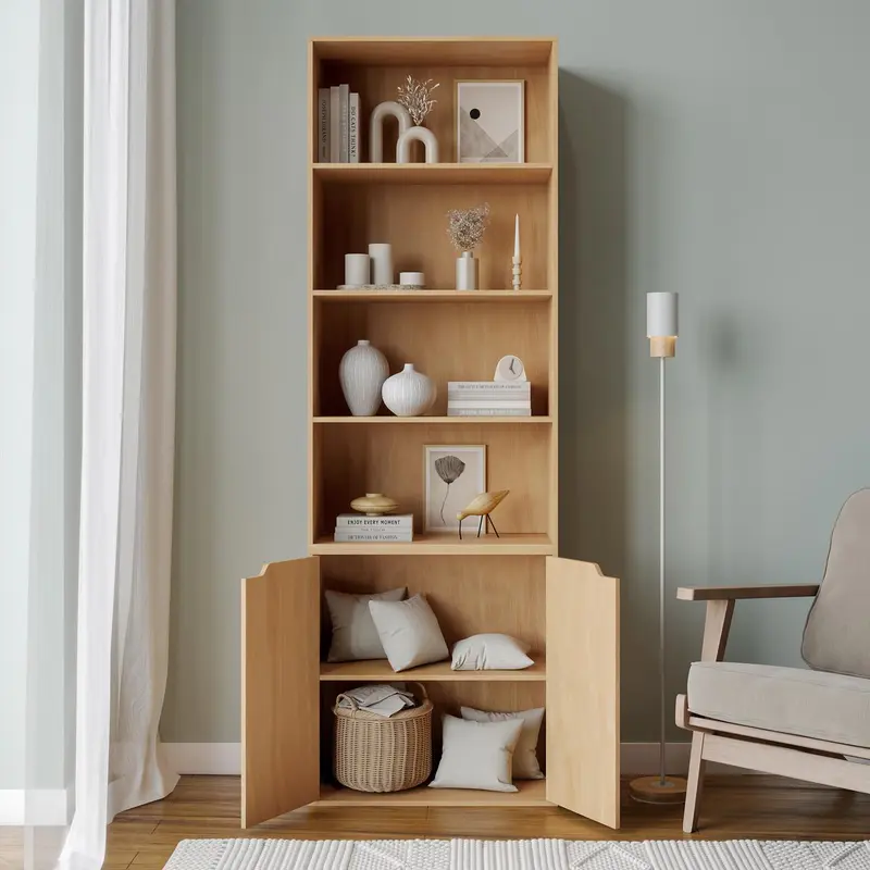 6-Tier Bookcase with 2-Doors And 4 Shelves On Top Of That 8