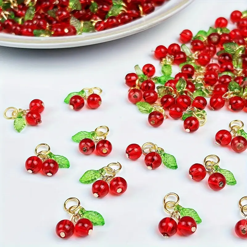 20 And 30 Cherry Pendants, Fruit Pendant Accessories for Necklaces, Earrings, Bracelets, DIY Cherry Phone Charms, Red Accessory Decorations. 5