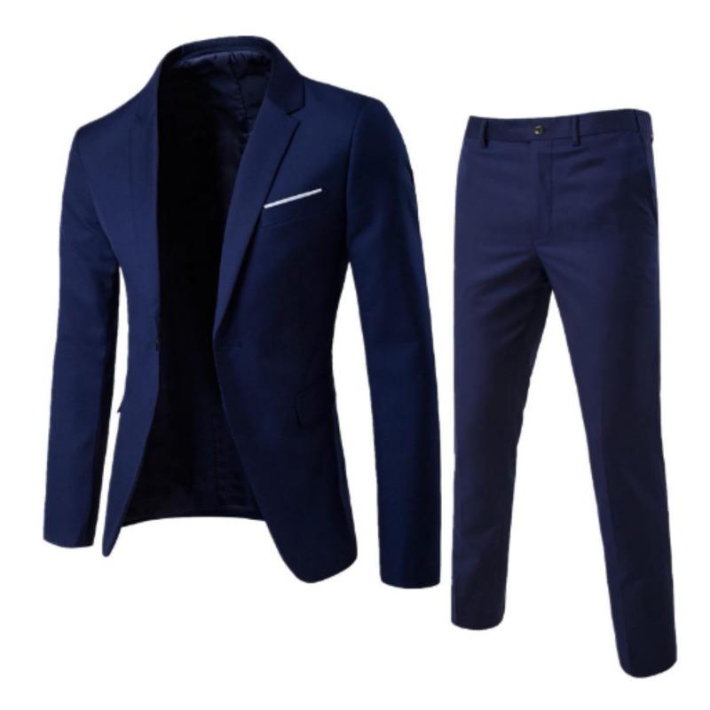 Men's 2-piece suit slim fit business suit jacket casual jacket long pants 5