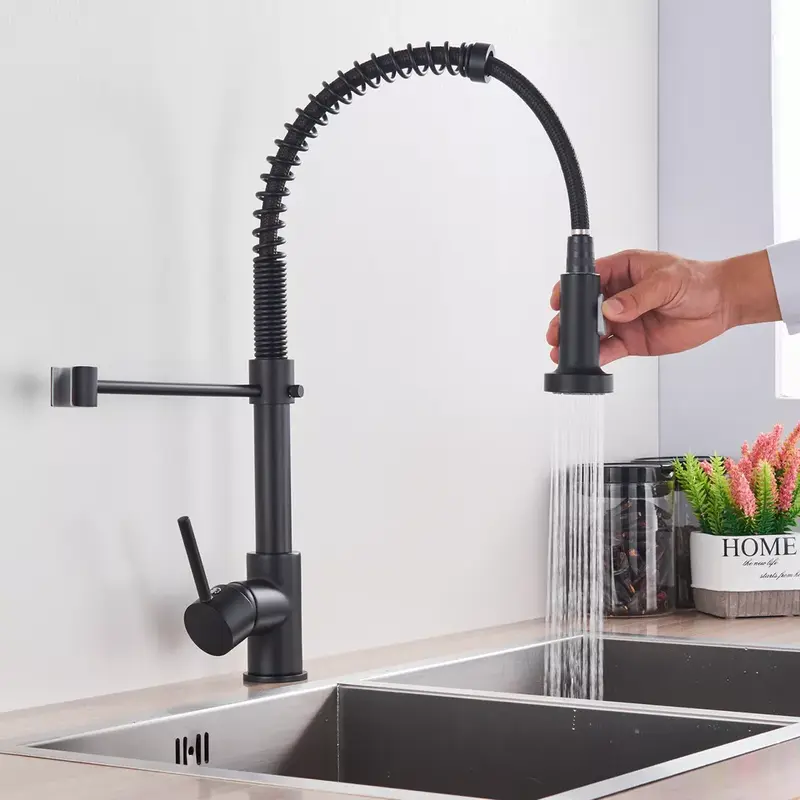 Matt Black Monobloc Kitchen Sink Mixer Tap with Pull Out Hose Spray Single Lever - High Quality 6