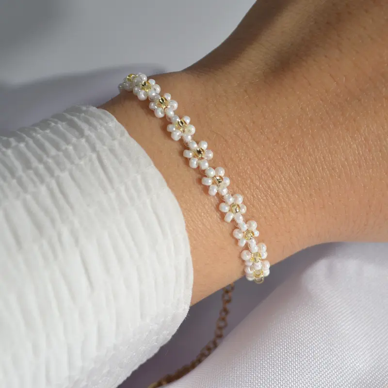 Dainty Petals, 18kt gold vacuum plated stainless steel (Tarnish Resistant), Handmade Beaded Flower Bracelet, Dainty Flower Bracelet, Handmade Jewellery, Gift for Her, Graduation Gift, Birthday Gift 1