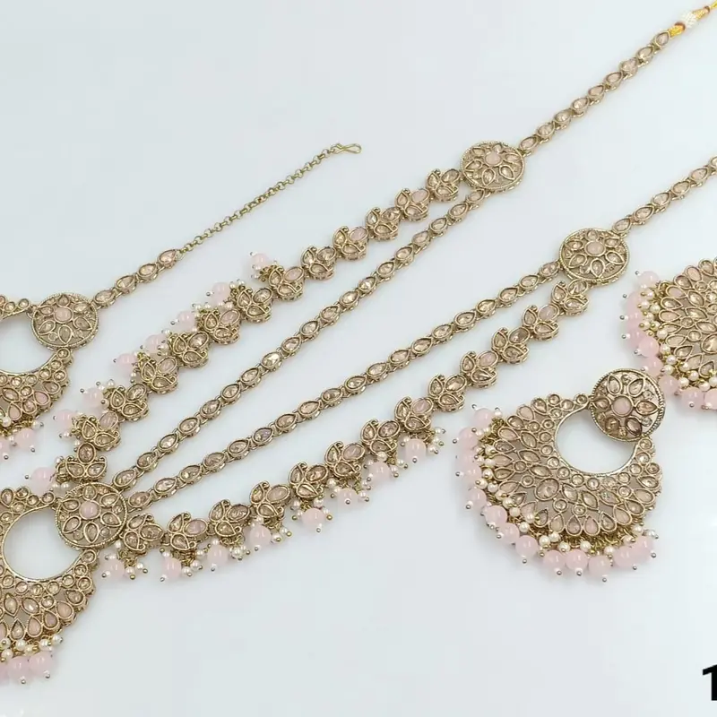 Beautiful Reverse Ad Long Mala Necklace with Tikka and earrings 8