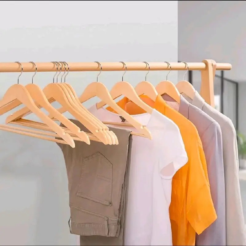 Wooden Coat Hangers Suit Garments Clothes Wood Hanger Trouser Bar Set 10/20/40 - Home Organizer - Hanging, Organiser 4