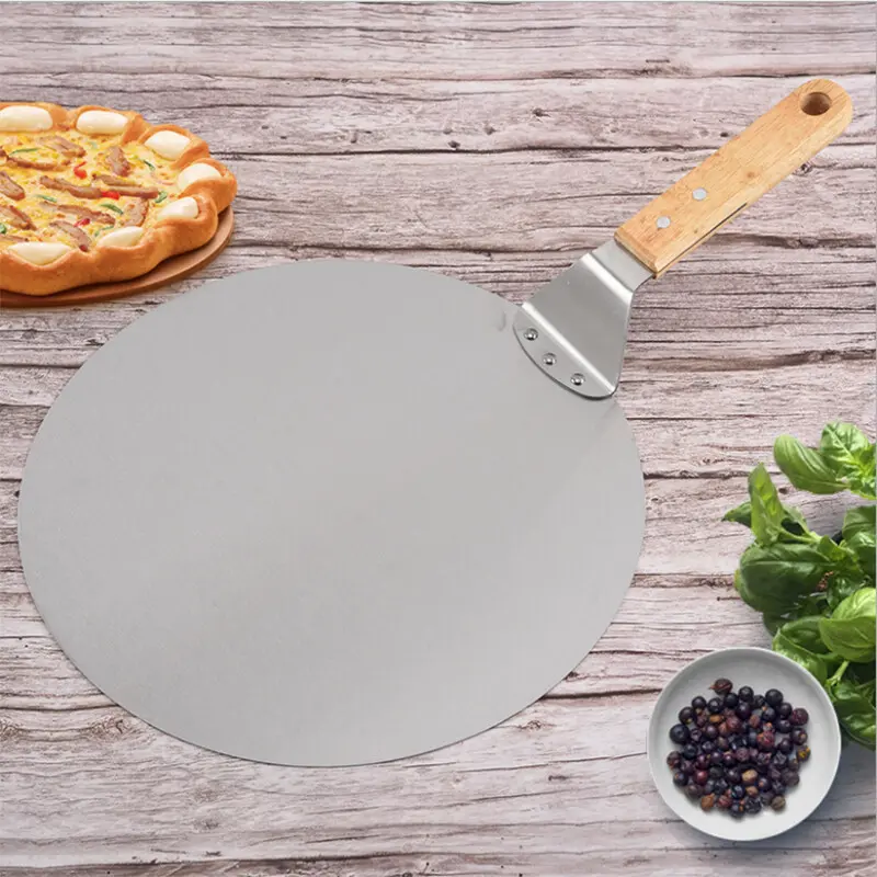 12Inch Stainless Steel Pizza Paddle Peel Bakers BBQ Oven Tray Wooden Handle UK 4
