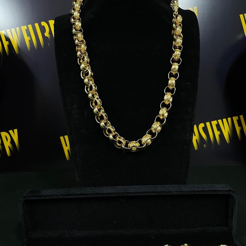 XXL Patterned Belcher Chain and Bracelet Gold Plated with Albert Clasp - 14k Gold Plated 24inch 1