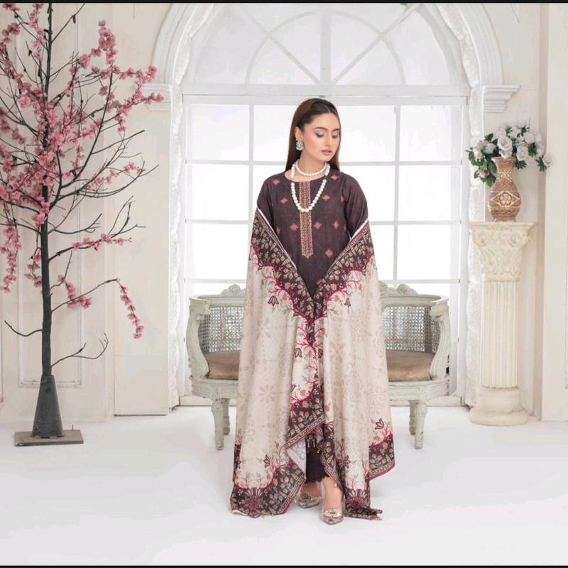 Digital Print & Embroidered Slub Khaddar Shirt - Primer Quality Ready to Wear clothes Traditional Womenswear Elegant Fabric Dress Formal Suit Aesthetic 0