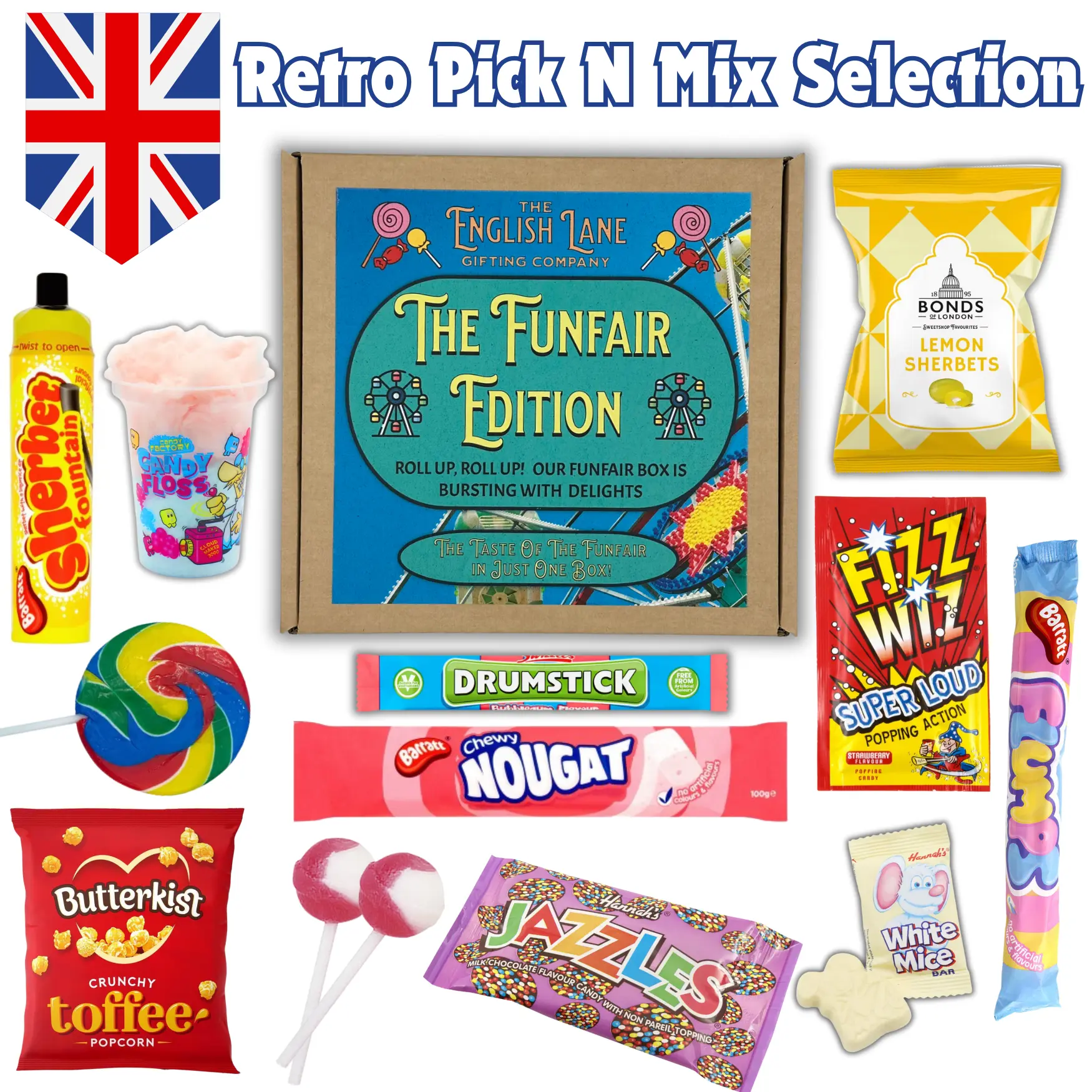 A Retro Fun Fair Pick n Mix Sweets Box! Great for Gifting, Parties, Birthday Presents Chocolate~ Thank you Memories~ Teacher Hamper RaffleFun  Childhood Treats Nostalgia Sweet Surprise #RetroSweets #BirthdayPresent #GiftIdeas #TikTokShop #SweetTreats