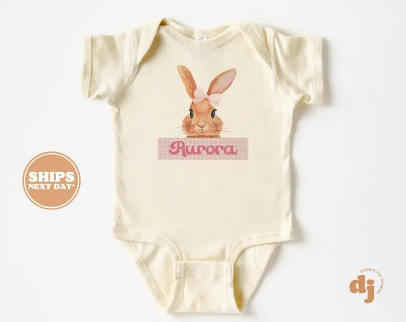 Personalized Baby Bodysuit, Custom Bodysuit Easter Bunny Pink, Cute Personalized Natural Baby, Infant Baby Bodysuit, Funny Baby Vest, Baby Shower Gift, New Baby