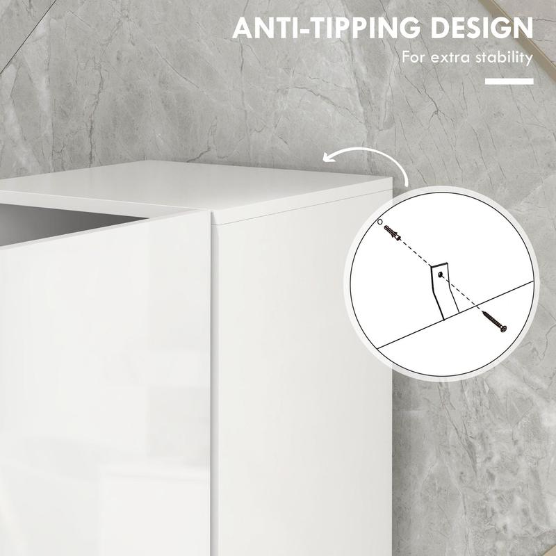 Tall Slim White High Gloss Bathroom Cabinet with Multi Storage by Kleankin 5