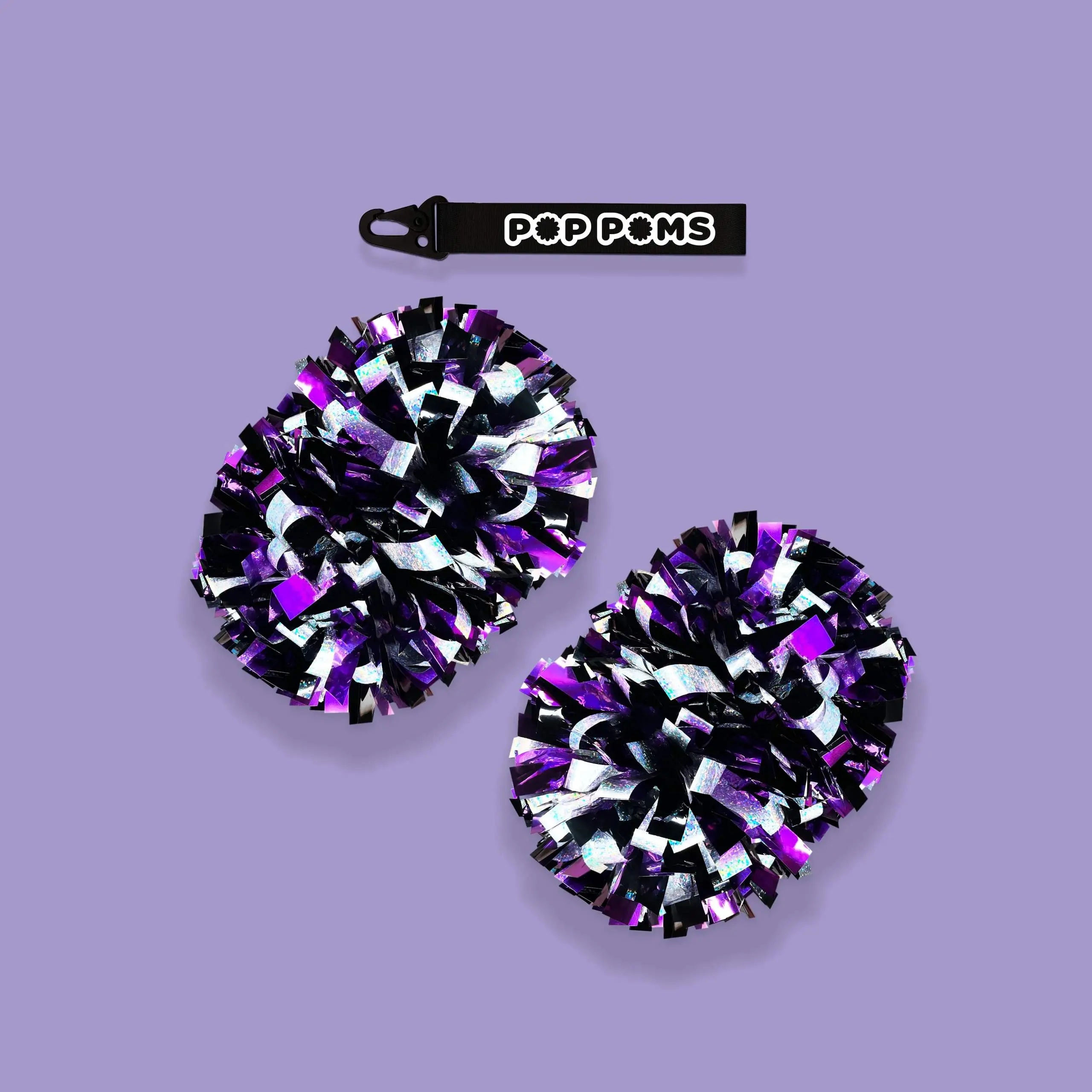Vivid Purple Black Silver Sparkle Holographic 4" Pop Poms