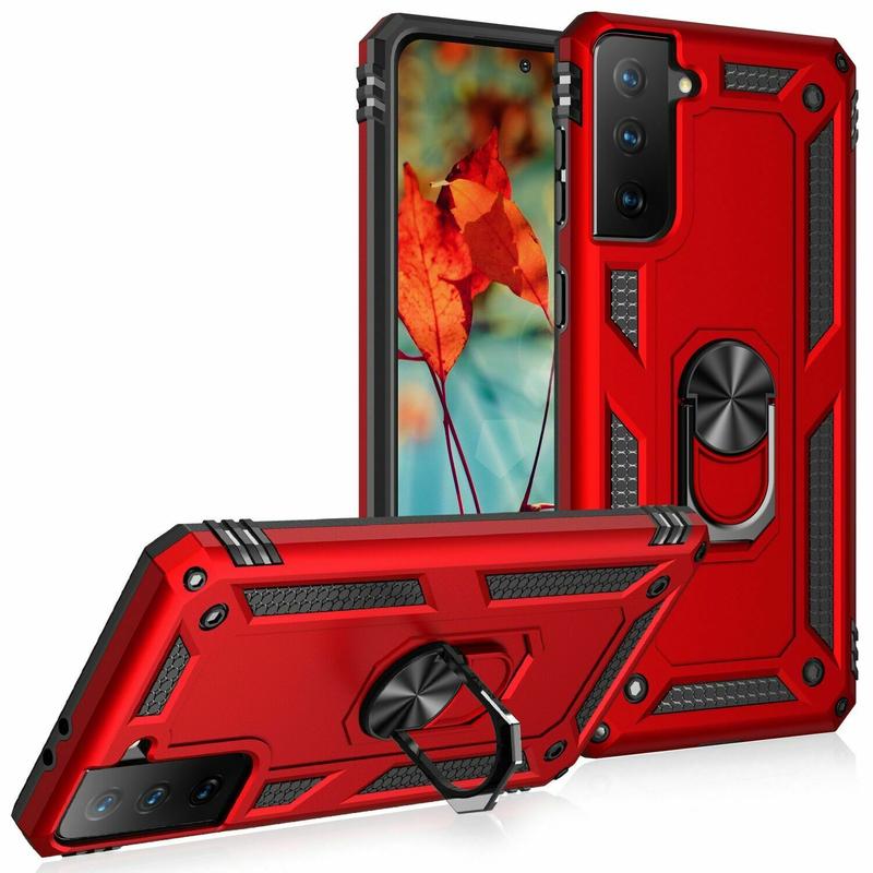 Samsung Galaxy S21 / S21+ / S21 Ultra / S21FE Tough Armor Shockproof Case with Ring/Stand - Black / Blue / Red Accessories Magnetic Metal Protection Smartphone Cellphone Cover Phonecase Protective Casing Handheld Devices Holder Detachable 0