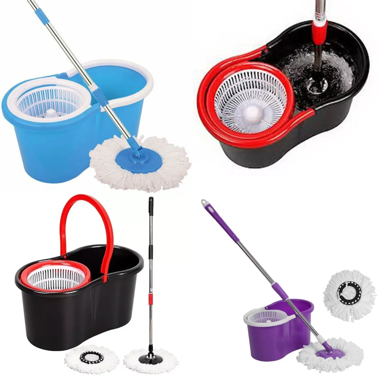 360° Floor Magic Spin Mop Bucket Set with Microfiber Rotating and 2 Heads Traditional Cleaning