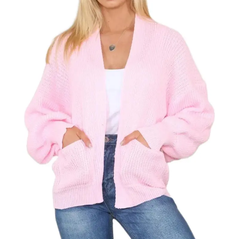 Women's Short Balloon Sleeve Knit Cardigan - Comfortable and Stylish - Womenswear, Knitwear Knitted Ladies 2