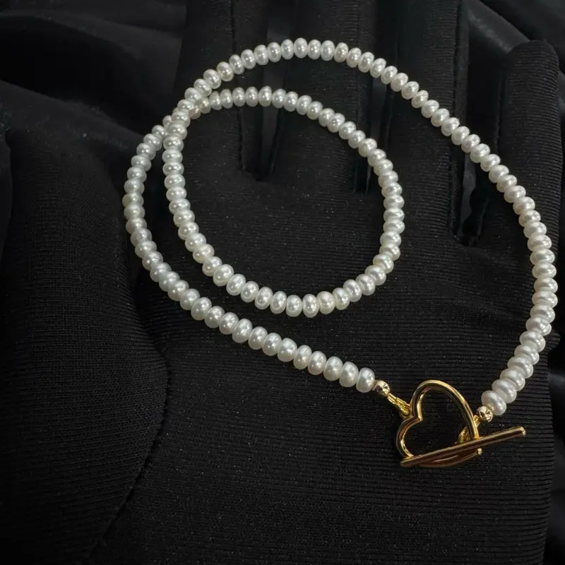 Freshwater real pearls choker necklace with sterling silver heart toggle clasp, Natural pearls custom layering  choker, Gift for mother, friend 1