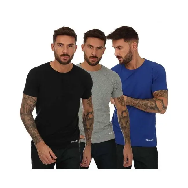 Lyle & Scott 3 Pack Elijah Cotton T Shirts - Black/Grey/Blue
